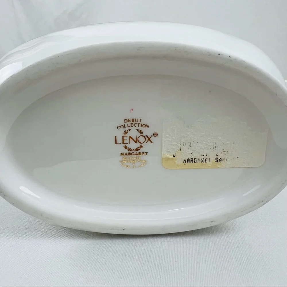 NWT!! Lenox Vintage Margaret Print Gravy Boat and Underplate Green White - Picture 4 of 10